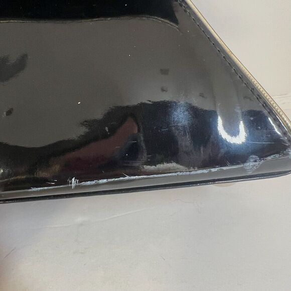 Vintage Tatyana Black Faux Patent Leather Structured Handbag Purse - Picture 8 of 10